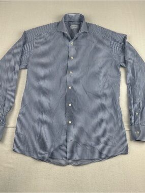 Eton Slim Fit Mens Blue White Striped Dress Shirt 40-15.75  Fits Med Office
